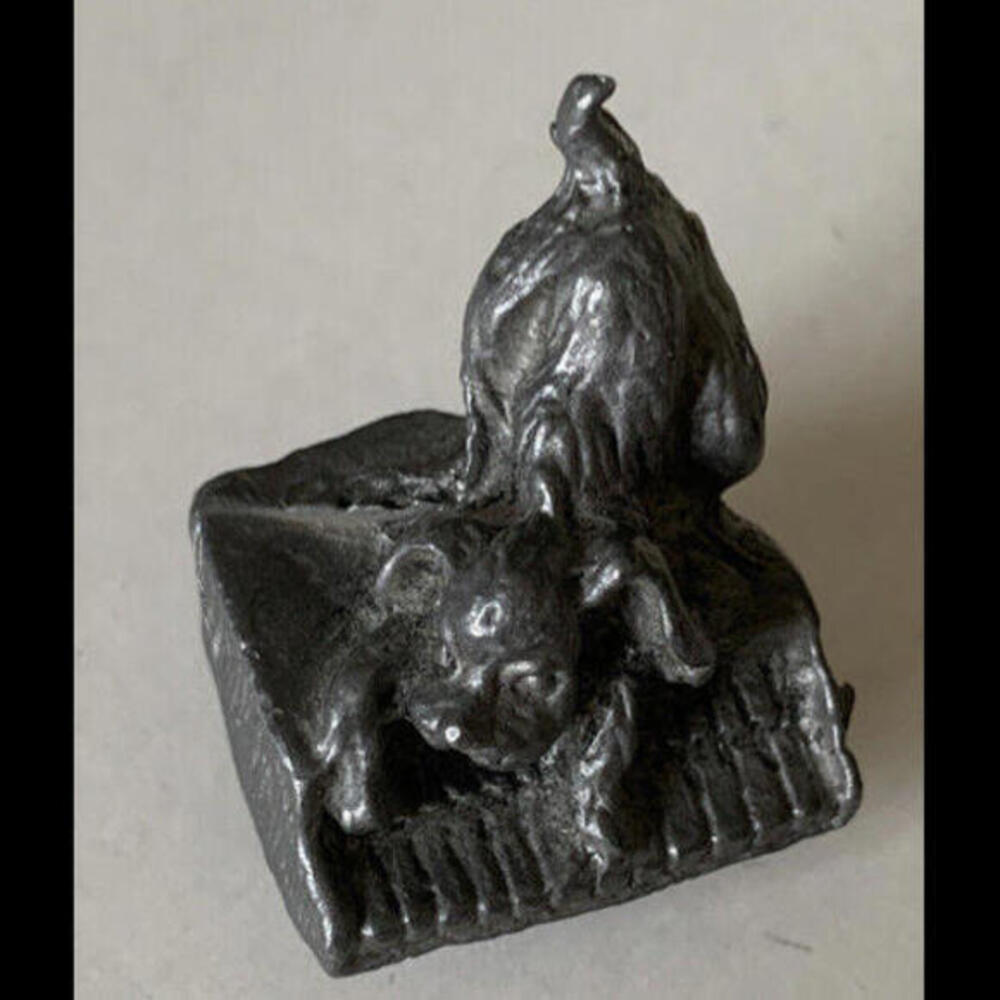 Vintage Pewter Mini Figure‎ Animal DOG Figurine  Miniature playing piano